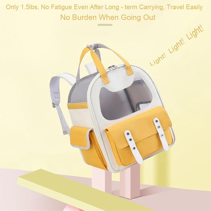 Pet Backpack, Canvas Transparent Cat Travel Backpacks, Breathable Multi-Purpose Small Dog Travel Bag with Handles, Suitable for Camping and Outdoor Activities (Yellow)