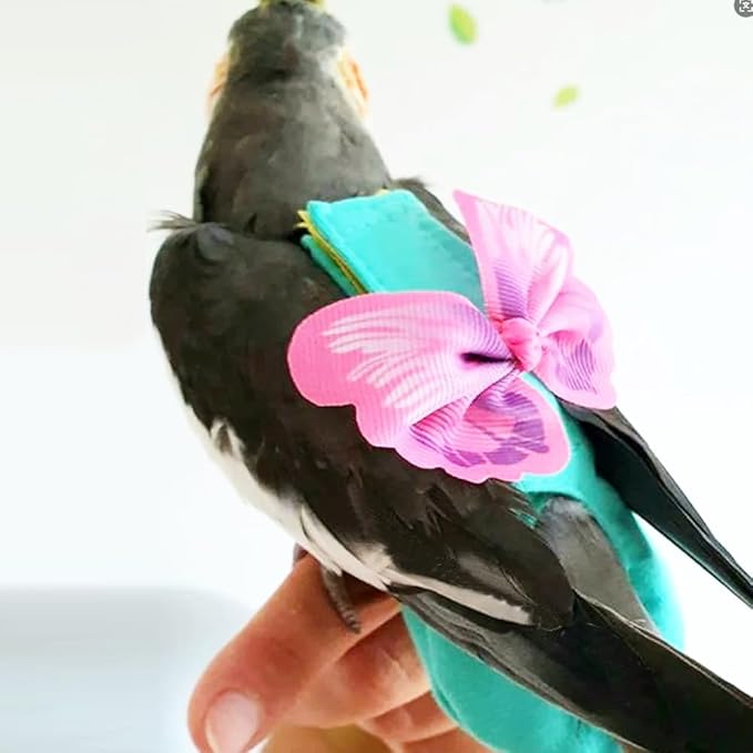 Escape-Proof Parrot Harness & Leash Set with Diaper - Adjustable Flight Suit with Bow & Safety Cord for Conures, African Grey, Parakeets, Doves (Pink-L)