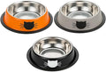 3 Pack Printed Stainless Steel Cat Bowls – 8.1 fl oz Anti-Skid Food & Water Cat Feeding Bowls|Cat Dish for Food and Water Bowl|Cat Feeding Bowl for Kitten (Grey, Black & Orange)