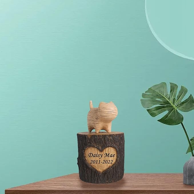 Generic Pet Memorial Box Urns for Cat Ashes, Resin Pet Memorial Keepsake Cremation Urns with Small Cat Statue, Engraved with Name and Dates-Sympathy Pet Loss Gifts