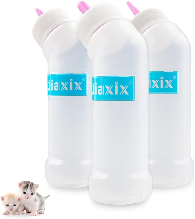 3PCS Kitten Nursing Bottle Puppy Bottles and Nipple in 3 Sizes Pet Feeding Bottle for Newborn Kittens,Puppies,Squirrel,Small Animals,Pink