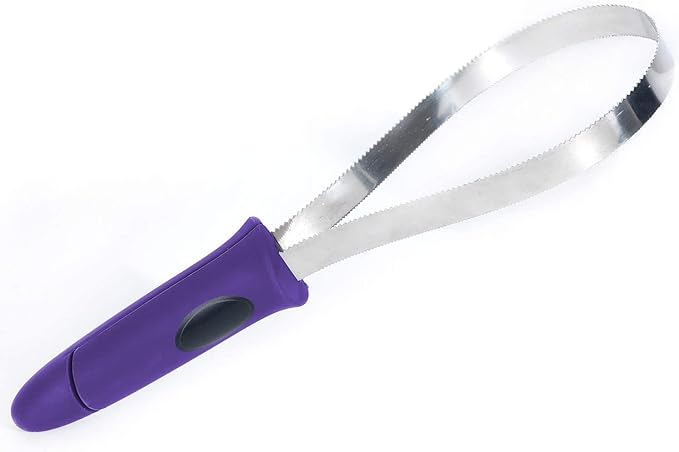 Dual-Sided Shedding Blade with Stainless Steel Blade De-Shedding Tool for All Dog Coat Types- Soft Touch Grip (Purple)