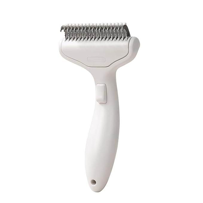 Pet Grooming Combo Tool for Cats and Dogs, Deshedding and Dematting Rake with Metal Comb forDetangling Long, Matted Fur (White)