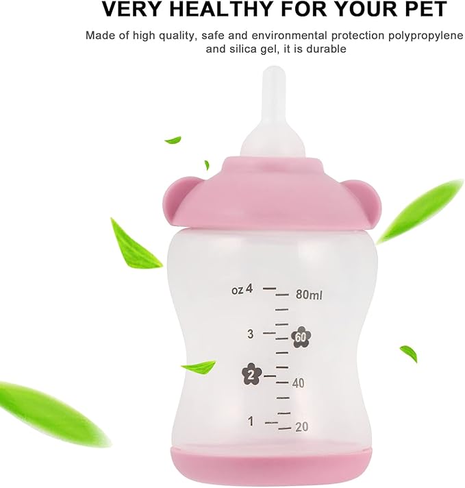 TEHAUX Pet Nursing Bottle Set 2.7Oz with Measurement Scale Small Puppy Kitten Feeding Bottle Reusable Pp Silicone for Newborn Pets Rabbits