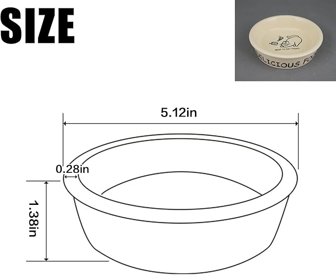 TTcat Ceramic Cat Feeder, 5.1in Shallow Design Food Bowl, Small Pet Dishes for Cats, Kitten, Dishwasher Safe