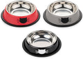 3 Pack Printed Stainless Steel Cat Bowls – 8.1 fl oz Anti-Skid Food & Water Cat Feeding Bowls|Cat Dish for Food and Water Bowl|Cat Feeding Bowl for Kitten (Grey, Black & Red)