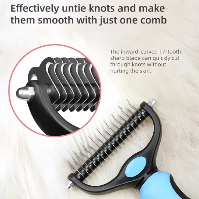 2-in-1 Dog & Cat Deshedding Tool – Double-Sided Undercoat Rake and Dematting Comb for Shedding & Tangle Removal