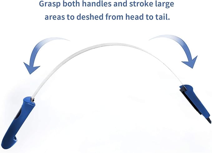 Dual-Sided Shedding Blade with Stainless Steel Blade De-Shedding Tool for All Dog Coat Types- Soft Touch Grip (Blue)
