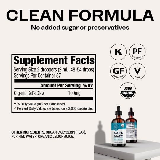 Vimergy USDA Organic Cat’s Claw Liquid – Provides Antioxidant Support* – Benefits The Immune System* – Vegan, Gluten-Free, Non-GMO – 57 Servings (115 mL)