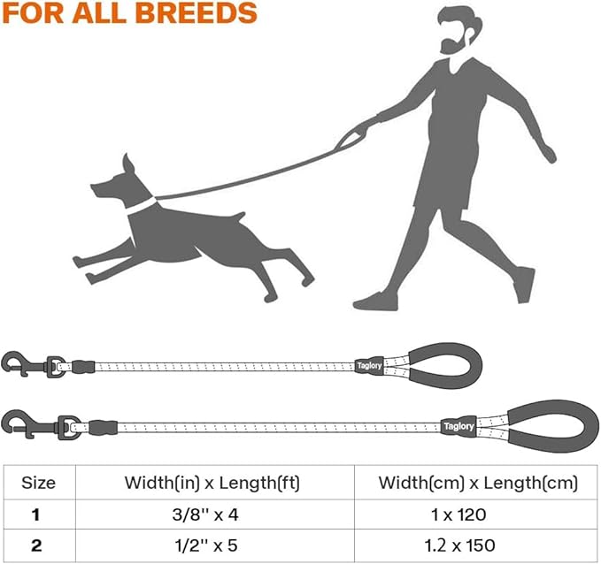 Taglory Rope Dog Leash 4 FT with Comfortable Padded Handle, Highly Reflective Threads Leash and Anti-Tangle Clip for Walking Small Dogs, 3/8 inch, Black