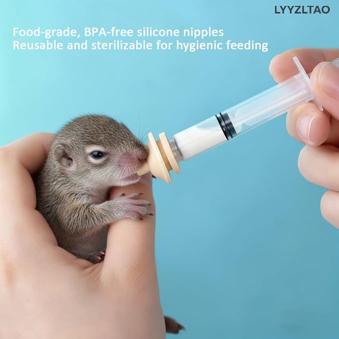 Professional Pet Nursing Kit - 3 Pack 3ml Feeding Syringes with 3 Pack Silicone Nipples | Reusable, Indelible Markings. Hand Feeding Supplies for Newborn Kittens, Puppies, Squirrels, Rabbits & Small Animals | Anti-Choke Safety Design