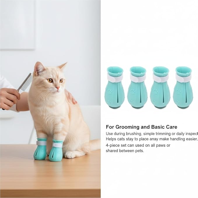 4 Pcs Cat Mittens to Prevent Scratching, Silicone Cat Paw Covers for Bathing & Grooming, Adjustable Anti-Scratch Booties