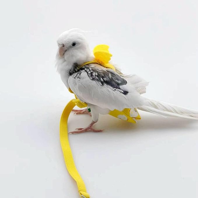Adjustable Bird Diaper Harness Flight Suit Clothes with 80 Inch Flying Leash Rope for Parrots Conure Cockatiel (Yellow,L)