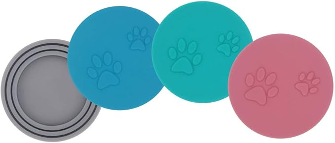 SLSON 4 Pack Pet Food Can Cover Set, Universal Silicone Cat & Dog Food Can Lids Fitting 3 Standard Sizes