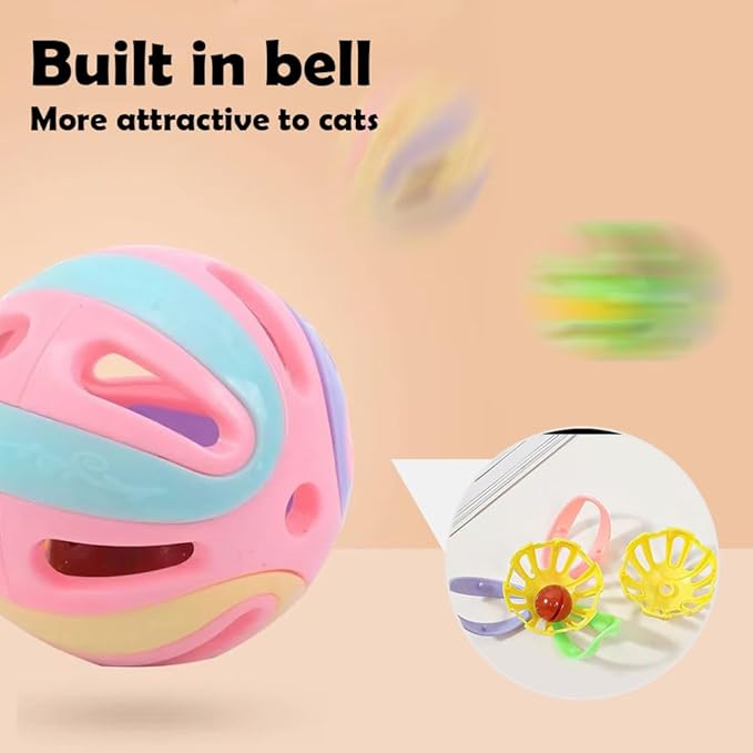 Colorful Cat Toy Balls with Bell 6PCS, Interactive Hollow Design, Plastic, Training Exercise Toy(2 in 1 B+P)