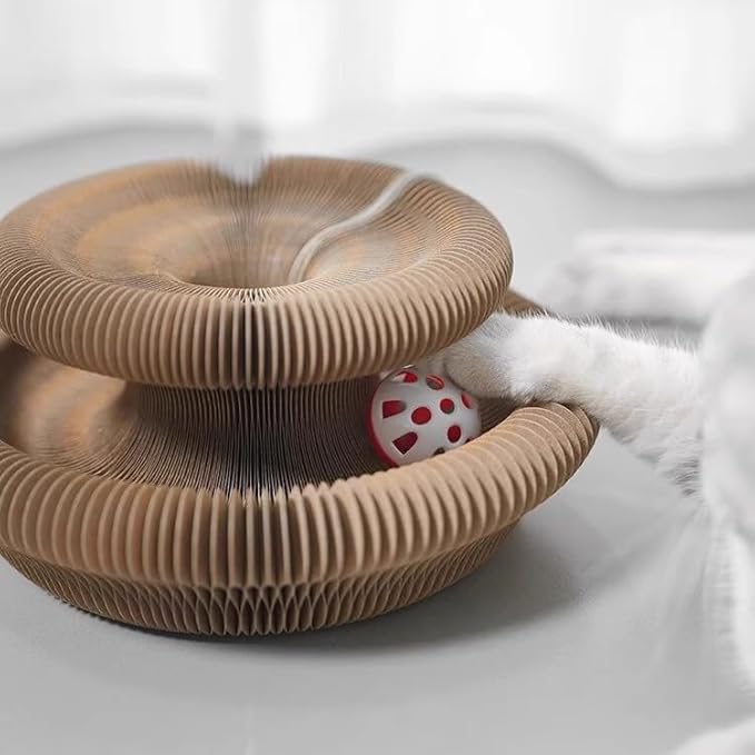 Cat Scratcher Interactive Foldable Magic Organ Indoor Toys for Cats Claw Care Twisty Paws Cardboard Cat Toy with Balls Bells