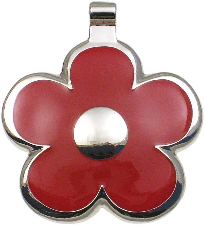 LuckyPet Flower Jewelry Pet ID Tag for Dogs and Cats, Easy to Read Personalized Engraving on Back Side, Large, Red