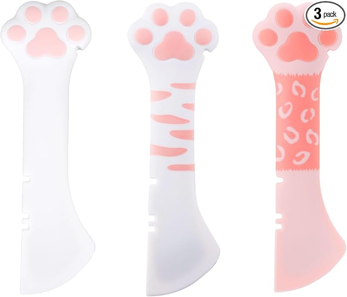 Tinoaly 3 Pcs Dog Cat Food Spoon, Adorable Paw Spoon for Wet Food Silicone Can Opener Multifunctional Pet Spatula Scoop Mixing Spoons for Cat Dog Supplies (White & Pink)