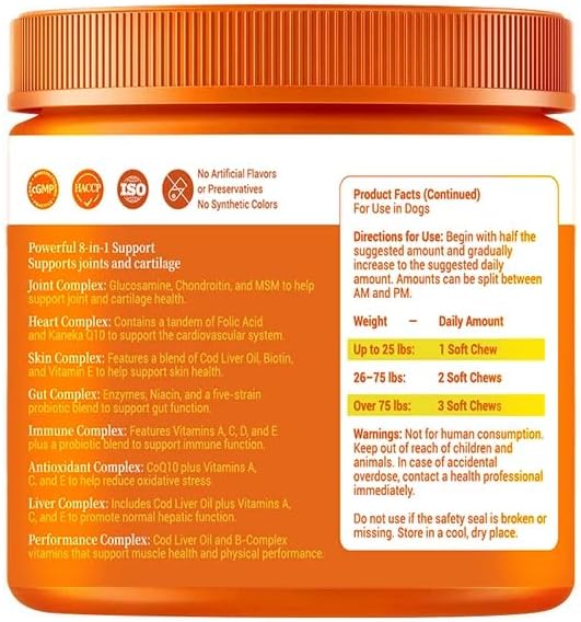 Paw-FECT Piece 8-in-1 Natural Dog Multivitamin Chews, Dog Supplement for Hips & Joints, Skin & Coats, Digestion, Immune Support, Omega 3, Anitoxidents, for All Ages and Breeds, Chicken-120 Count