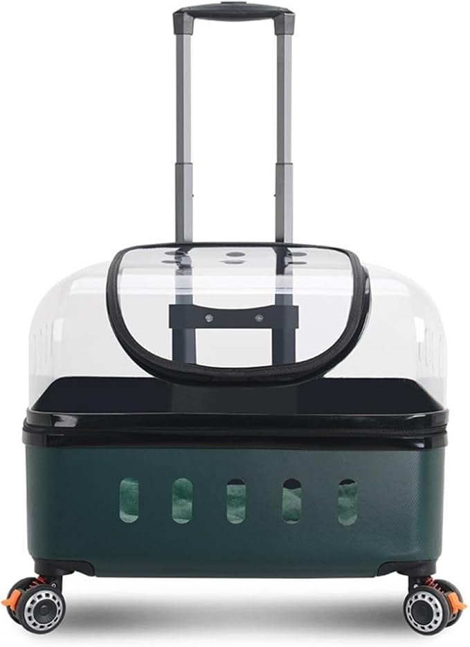 Hard Shell Cat Carrier with Wheels, Rolling Pet Travel Stroller for Cats, for Traveling, Taking A Walk, Applicable Weighing Up to 22lbs(Dark Green)