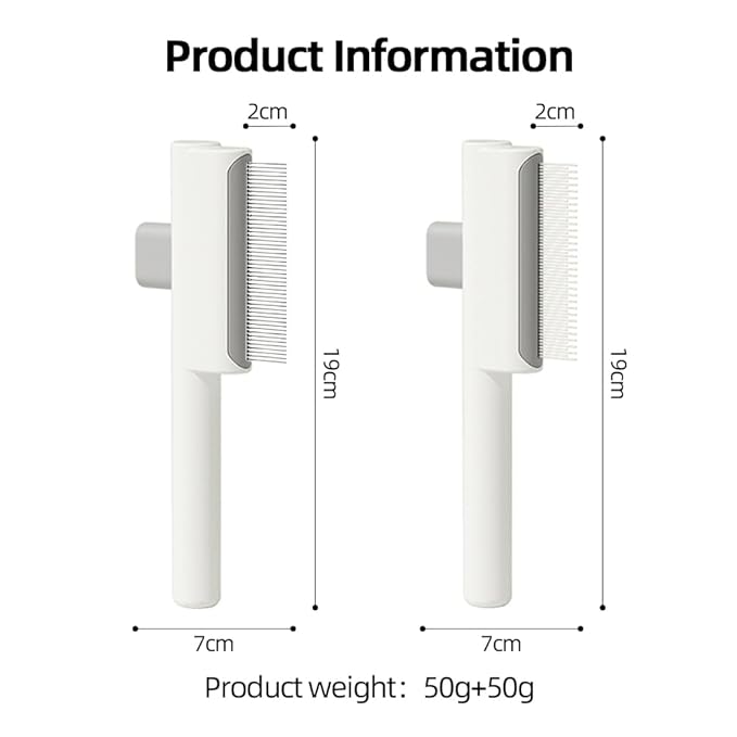 Marchul 2Pcs Pet Comb Flea Comb Set for Cats Dogs, Cat Grooming Brush with Release Button and Stainless Steel Round Teeth, Self-Cleaning Dog Combs for Removing Pet Hair, Knots & Loose Fur, White