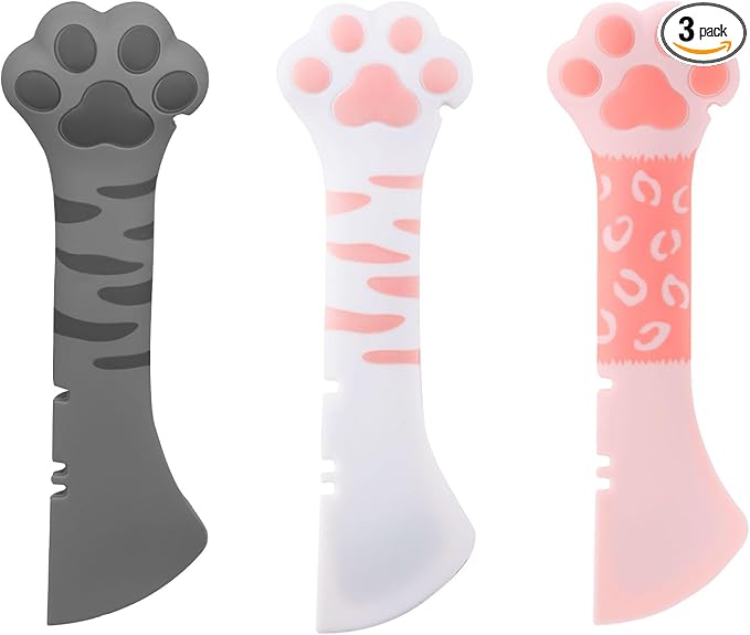 Tinoaly 3 Pcs Dog Cat Food Spoon, Adorable Paw Spoon for Wet Food Silicone Can Opener Multifunctional Pet Spatula Scoop Mixing Spoons for Cat Dog Supplies (White, Pink & Dark Grey)