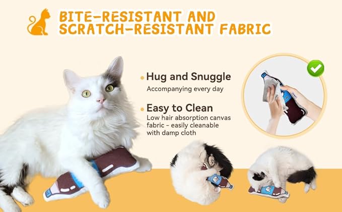 Large Size Premium Catnip Toy - 100% Original - Durable and Easy Clean - Crinkly & Squishy - Cat Gift - Cola Coke Size of Cats - Self Play for High Energy Indoor Cats