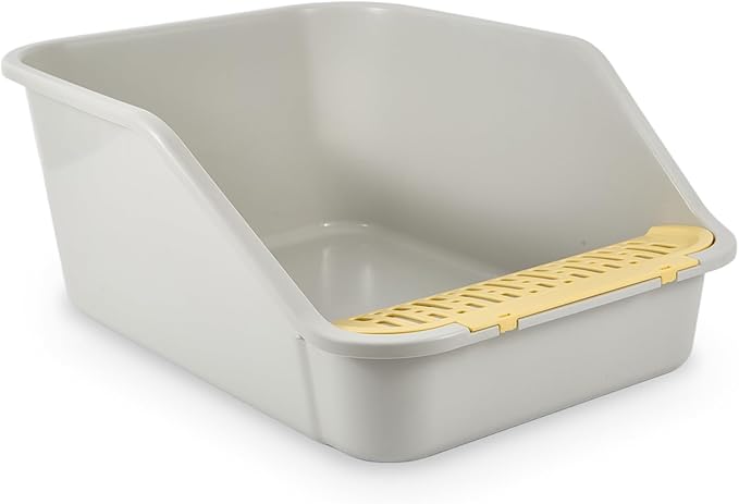 Large Cat Litter Box with High Sides,Cat Litter Pan for Indoor Big Cats,Open Top High Wall Kitty Litter Box with Low Entry for Kitten & Senior Cat,Easy to Clean,Anti-Splashing (Grey & Yellow)