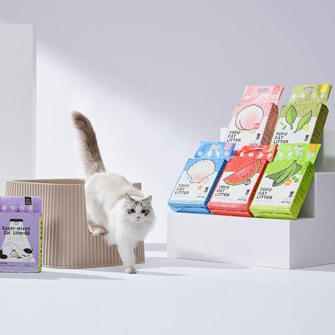 Michu Tofu Cat Litter Natural Clumping Tofu Cat Litter 5.5lb/88oz 5 Scents (Peach + Wonder Litter, 2 Pack)