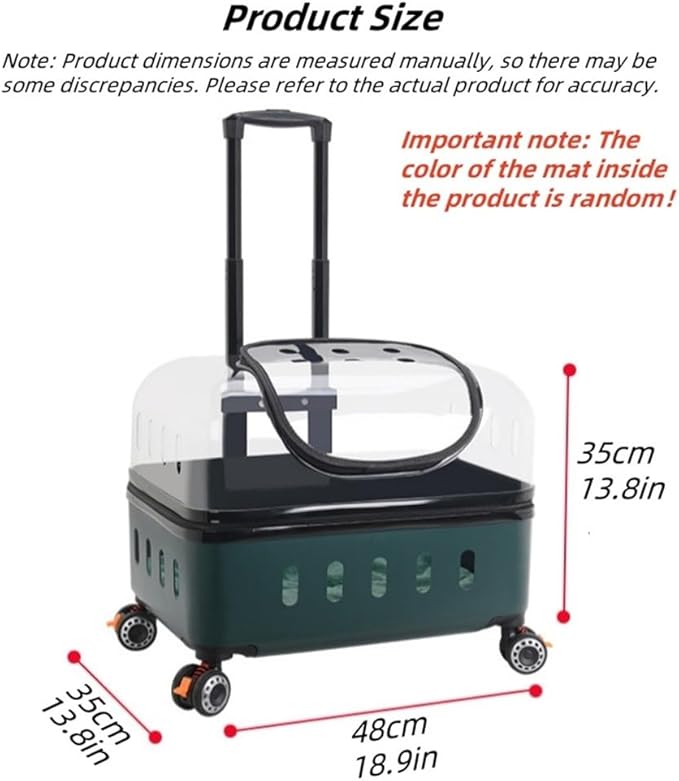 Hard Shell Cat Carrier with Wheels, Rolling Pet Travel Stroller for Cats, for Traveling, Taking A Walk, Applicable Weighing Up to 22lbs(Dark Green)