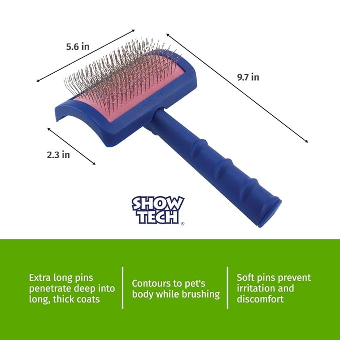 Show Tech Tuffer Than Tangles Slicker Brush for Dog Grooming with Long, Regular Pins, Medium Size, Perfect for Doodle Breeds, Angled Pins for Dematting, Remove Undercoat, Comfort Grip Handle