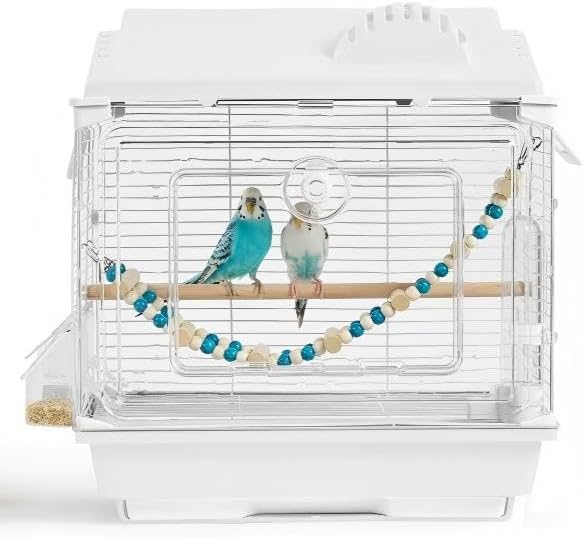 Clear View Bird Cage, Indoor & Travel Small Birdcage for Parakeet, Parrot, Budgies, Cockatiels, Canary |Easy Clean Safe Materials (Single Layer)