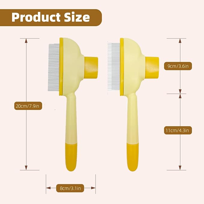 TerraKin 2-Pack Flea Comb for Cats & Dogs, One-Click Self-Cleaning Pet Grooming with Release Button, Long & Short Stainless Steel Teeth for Deshedding, Removing Fleas & Massaging,Orange