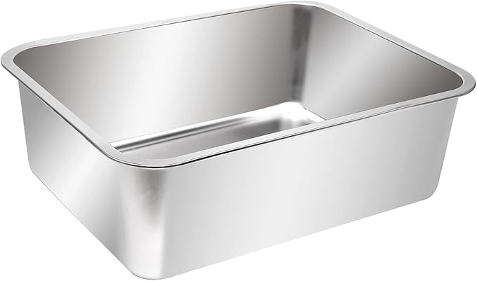 Kichwit Stainless Steel Cat Litter Box, Metal Cat Litter Pan, Kitten Litter Box Tray, Non Stick Smooth Surface (17.5" L x 13.5" W x 6" H)