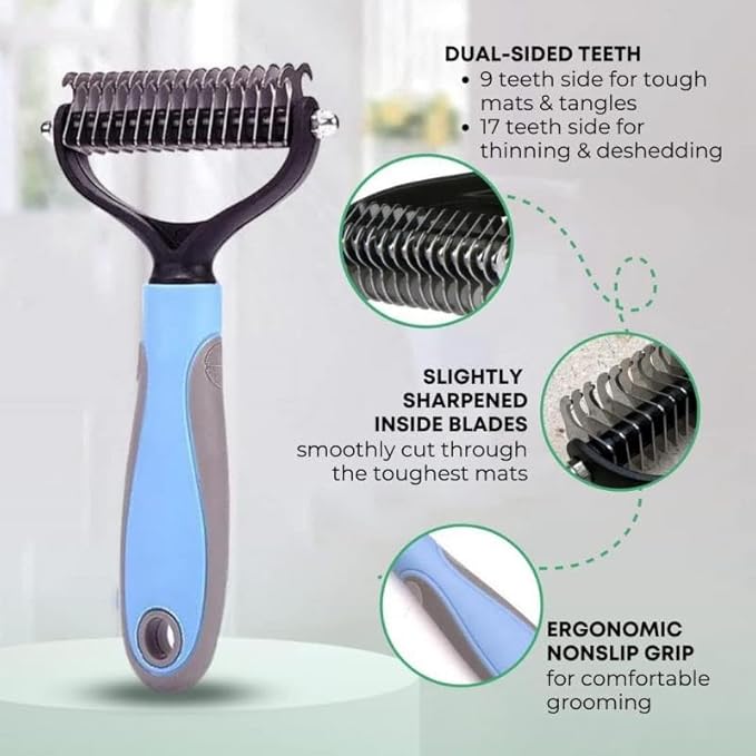 Dog Grooming Deshedding Brush Pet Hair Remover, Cat Dog Undercoat Comb: Stainless Steel Shedding Blade - Coat Thinning Trimmer | Grooming Tool for Short/Long Hair Dogs/Cats Shedding Control (Blue-S)