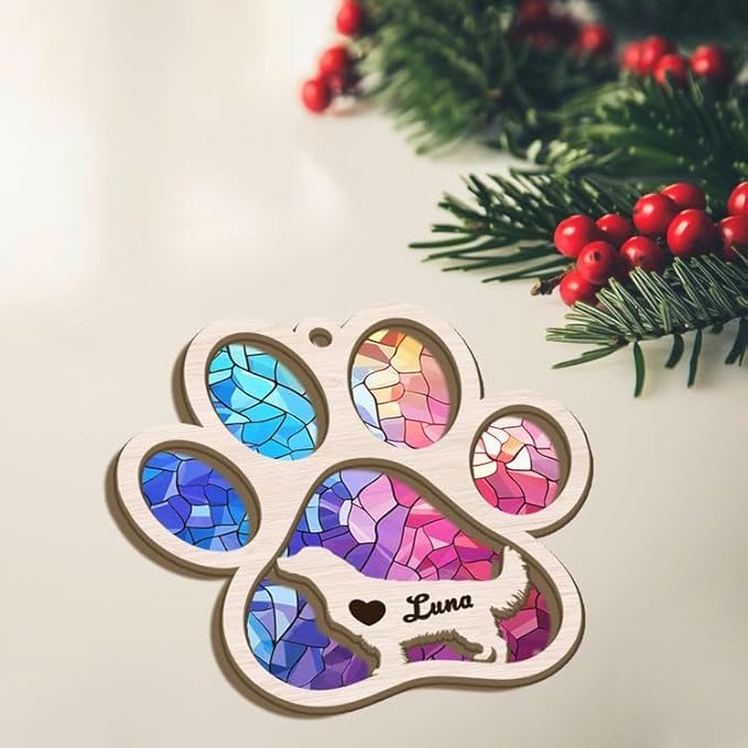 NAZENTI Dog Memorial Suncatcher, Dog Paw Rainbow Ornament, Pet Loss Suncatcher, Gifts for Dog Lovers, Dog Memorial Ornament A7