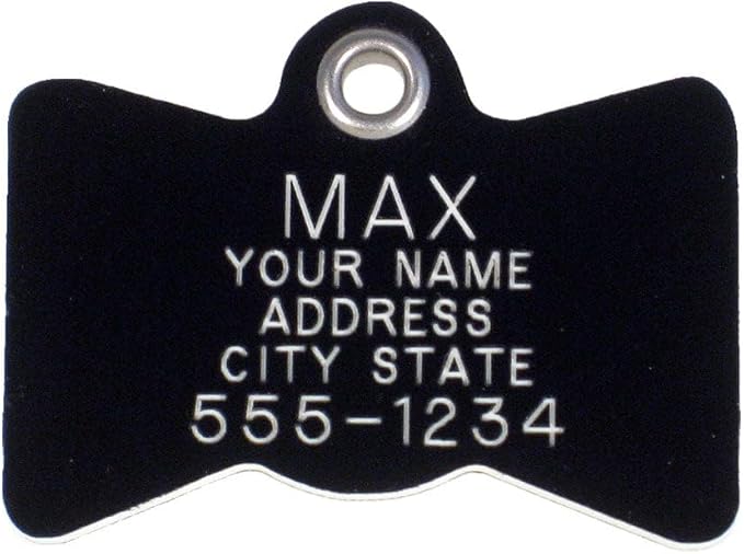 LuckyPet Plastic Pet ID Tags - Dog Personalized IDs - Durable Engraved Name Noiseless Tag - Suitable for Dogs and Cats - Outlasts Most Aluminum Tags - Large, Black Bowtie