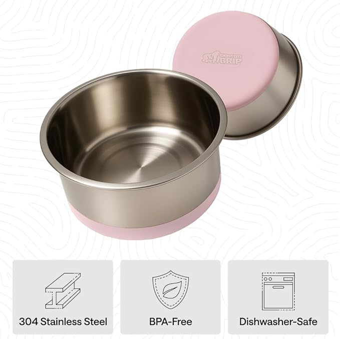 GORILLA GRIP Dog Bowls, Food Grade 304 Stainless Steel, Holds 6 Cups Each (48 fl oz) Food and Water Bowl for Feeding Dogs and Cats, Dishwasher Safe, Rust Resistant, BPA Free Rubber Base Set of 2 Pink