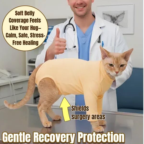 Cat Recovery Suit, Kitten Onesie After Spay, Small Cat Onesie for Cats After Surgery Female Male, Kitten Recovery Suit Abdominal Wound, Collar Alternative Cat Surgical Body Suit for Kittens(Orange, S)