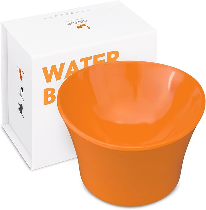 Elevated Cat Bowls for Water – Raised Bowl for Indoor Cats – Whisker Fatigue Shallow Cat Dishes – Vet-Recommended Height & Modern Pedestal Design – Non-Slip & Dishwasher-Safe – 8 oz, Orange
