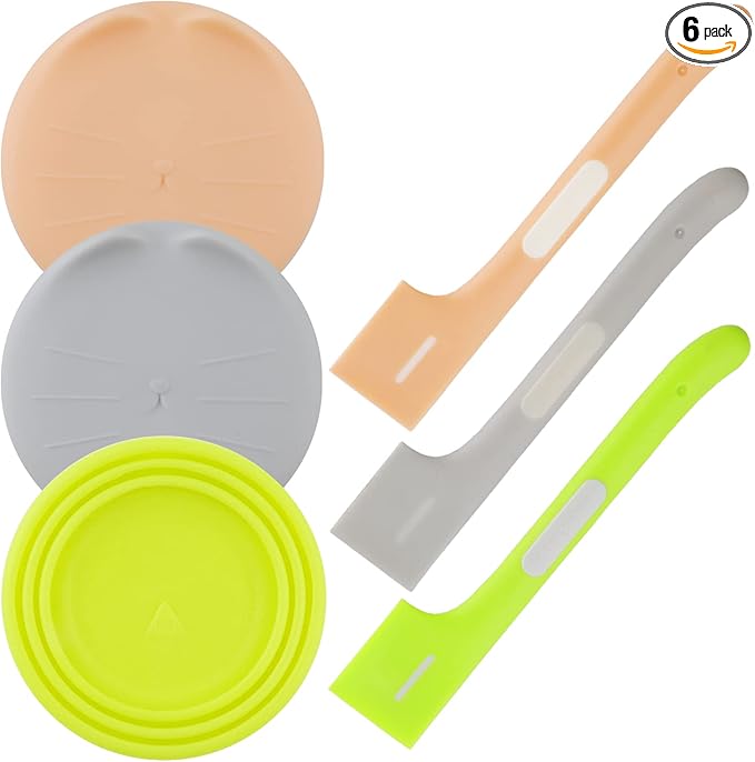 KALAMANDA 6 PCS Pet Food Can Cover Lids with Mixing Spoon for Dogs and Cats, Universal Silicone Can Lids for Dog and Cat Food, Canned Mixing Spoon for Wet Food