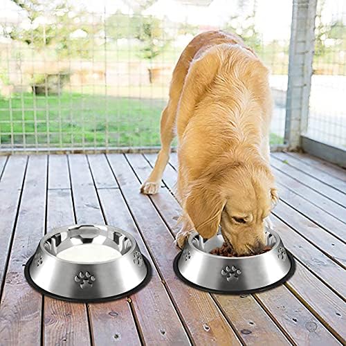 YUDANSI 2 Stainless Steel Dog Bowls, Dog Feeding Dishes, Doggie Plate Food Bowls with Rubber Base, Medium and Large Pet Feeder for Food and Water (L-28.8oz)