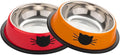 2 Pack Printed Stainless Steel Cat Bowls – 8.1 fl oz Anti-Skid Food & Water Cat Feeding Bowls|Cat Dish for Food and Water Bowl|Cat Feeding Bowl for Kitten (Orange & Red)