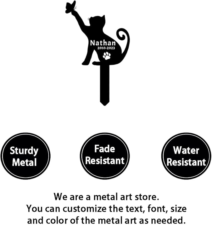 Personalized Name Memorial Garden Stake Pet Metal Grave Marker, Custom Butterfly Cat Memorial Grave Marker Stake, Customized Butterfly Cat Memorial Stake Remembrance Stake with Paw