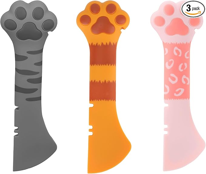 Tinoaly 3 Pcs Dog Cat Food Spoon, Adorable Paw Spoon for Wet Food Silicone Can Opener Multifunctional Pet Spatula Scoop Mixing Spoons for Cat Dog Supplies (Orange, Pink & Dark Grey)