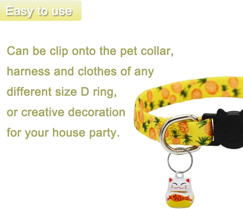 6 Pack Lucky Cat Collar Bells Loud Dog Collar Bells for Potty Training Necklace Pendant with Free Clips Key Rings White Red and Yellow