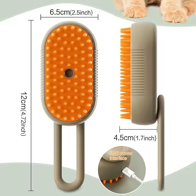 Rechargeable Steam Pet Brush – Grooming & Deshedding Tool with Adjustable Handle | Cordless & Quiet (White)