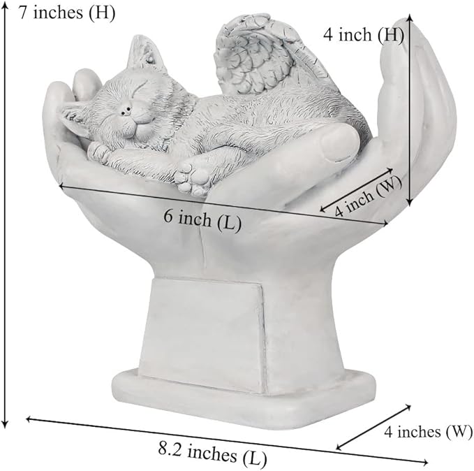Personalized Memorial Cat Angel Tribute Statue with in God's Hands, Pet Cat Grave Marker Headstone Memorial Garden Stones-Customizable Name and Date…
