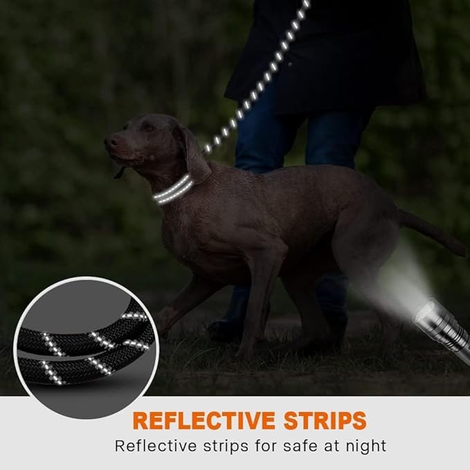 Taglory Rope Dog Leash 4 FT with Comfortable Padded Handle, Highly Reflective Threads Leash and Anti-Tangle Clip for Walking Medium Large Dogs, 1/2 inch, Black