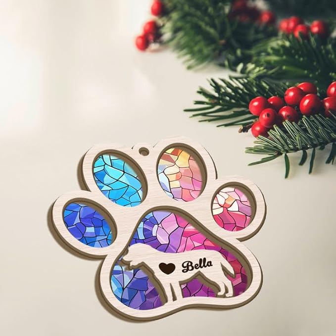 NAZENTI Dog Memorial Suncatcher, Dog Paw Rainbow Ornament, Pet Loss Suncatcher, Gifts for Dog Lovers, Dog Memorial Ornament A7